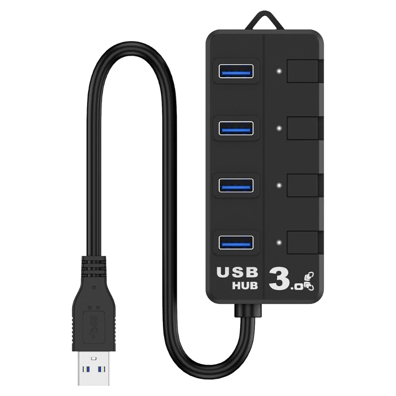 

4 Ports USB 3.0 HUB No Driver Required, USB Extension with Switches Power Adapter Support Splitter Computer Accessories QXNF