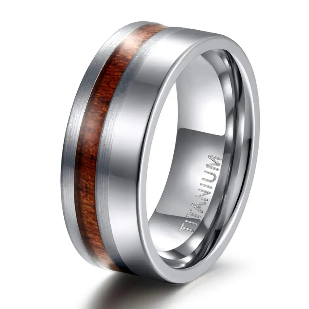 8mm TIGRADE, титановые мужские кольца, 6 мм, 8 мм, обручальное кольцо для мужчин, матовое и полированное кольцо для мужчин, серебряное с природой, деревянная инкрустация, размер 6-13 - Цвет основного камня: 8mm