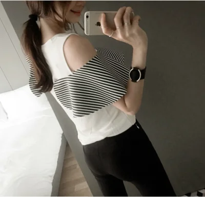 Женская Асимметричная футболка Элегантная с косым плечом круглым вырезом и