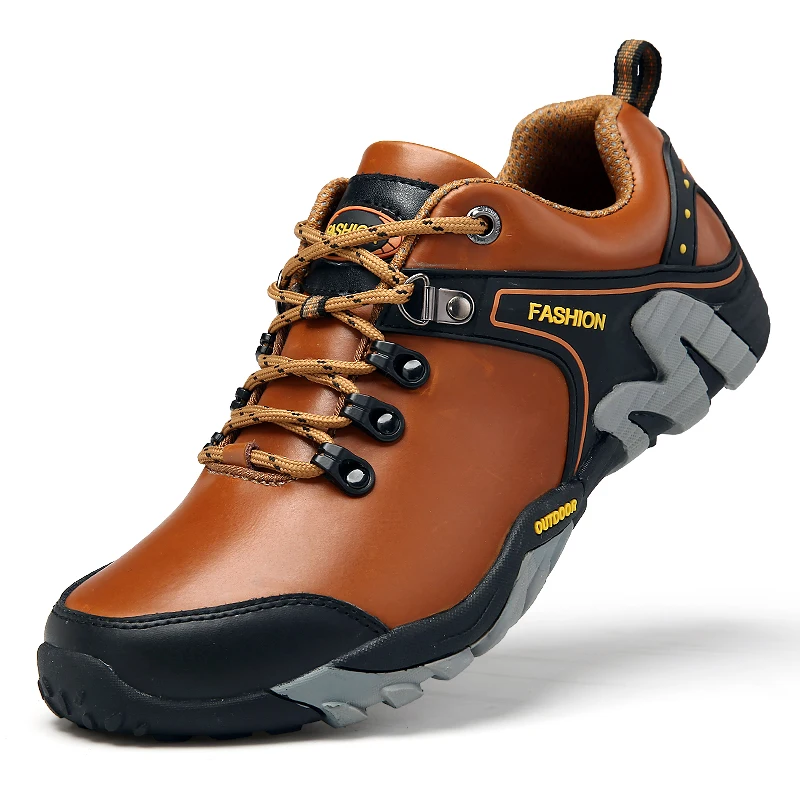 Zapatos de senderismo de cuero genuino para hombre, zapatillas impermeables de alta calidad para exteriores, botas militares, novedad