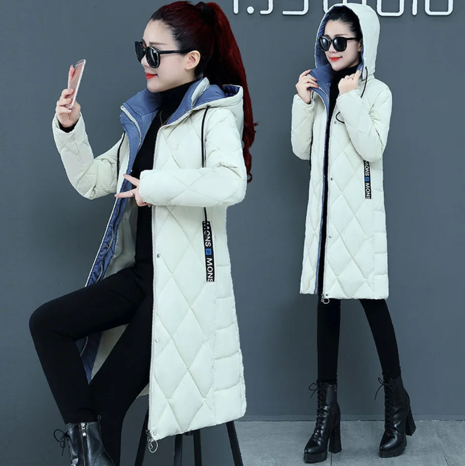 

Beardon Partkas Women's Winter Cotton-Padded Jacket Slim-Fit Diamond Grid Mid-Length Over -The -Knee Coat