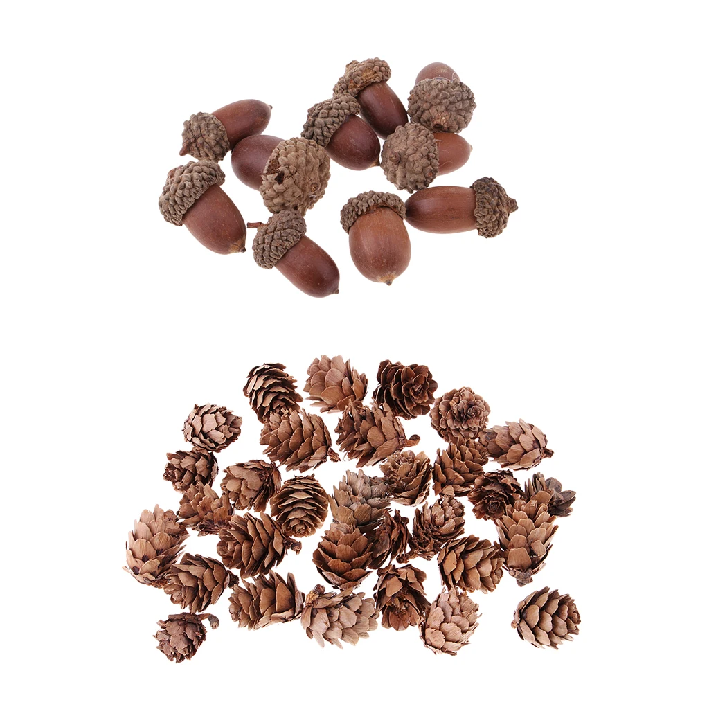 

120pcs Acorn Photo Props Pine Cones Christmas Table Embellishments Decors