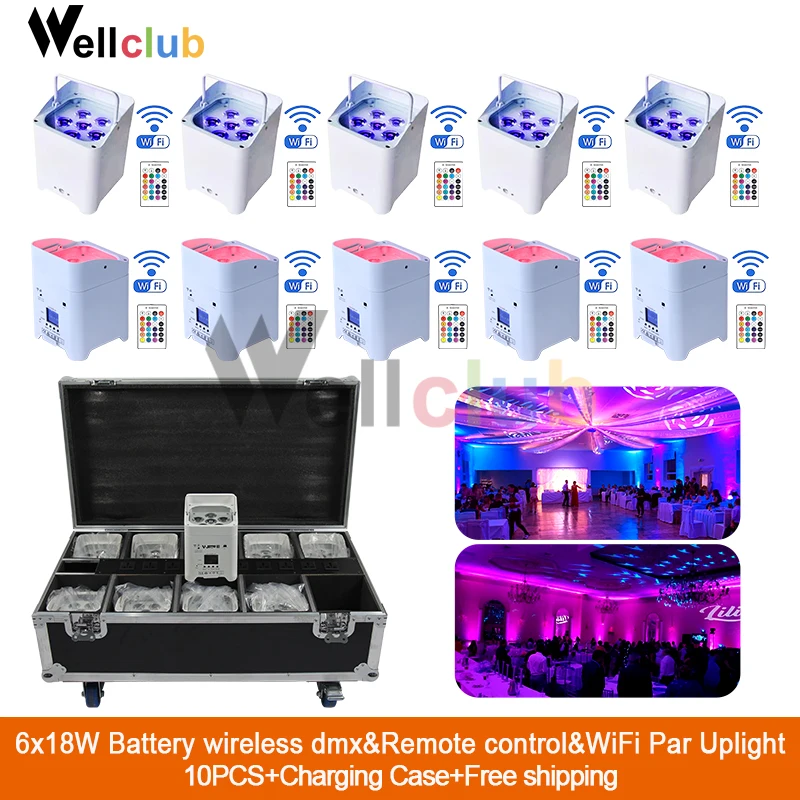 white colors 10 шт. чехол для зарядки беспроводной DMX Wifi Пульт дистанционного управления Светодиодный светильник 6x18 Вт RGBWAUV 6в1 светодиодный Par Может Dj диско светильник - Испускаемый цвет: white colors