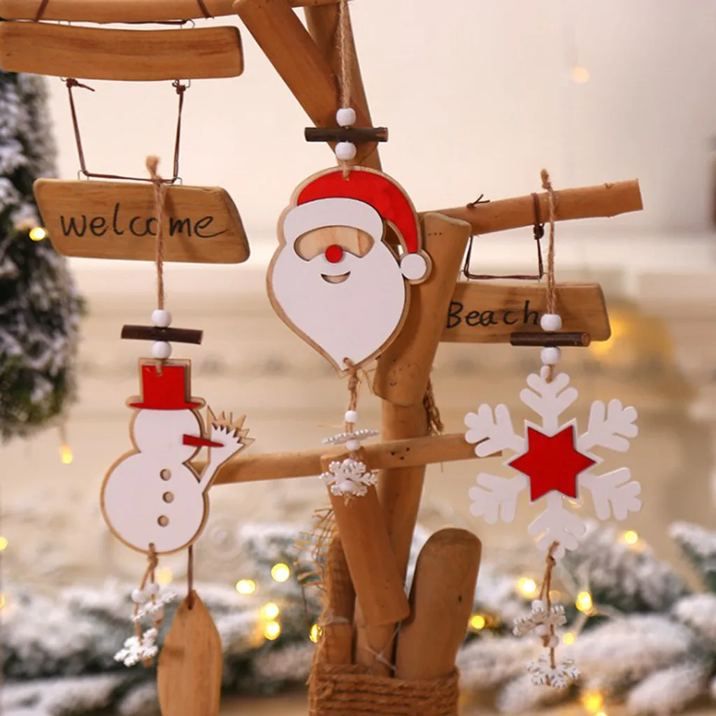Рождественское украшение нежный Деревянный Санта Клаус снеговик снежинка