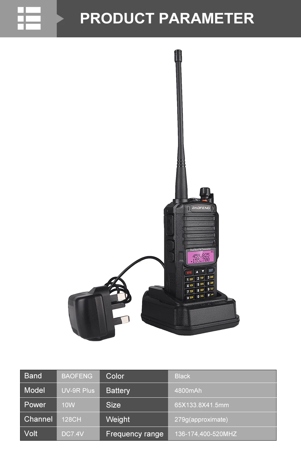 Мощный 10 Вт Baofeng UV-9R plus Walkie Talkie UV9R портативный CB Ham Радио 9rhp двухдиапазонный КВ трансивер 4800 мАч двухстороннее радио