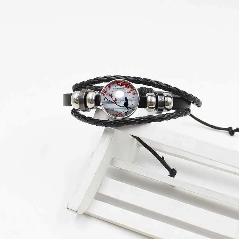 Новый браслет с голубой Луной и котом галактикой из круглого хрустального стекла