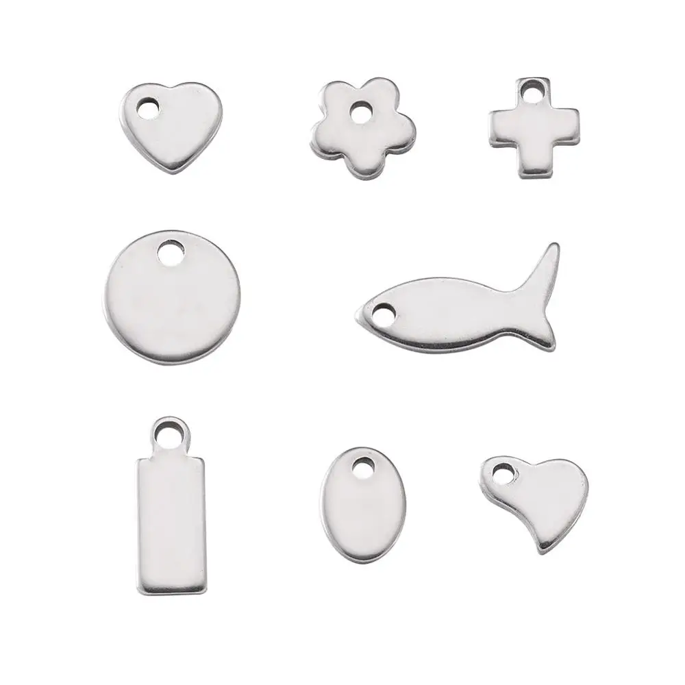 

304 Stainless Steel Pendants Charms for Earring Bracelets Making DIY Round Drop Key Star Flower Leaf