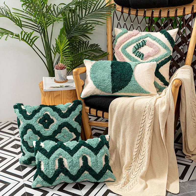 

Tufted Decorative Cushion Cover 45x 45cm/30x50cm Green Sofa Pillow Case Cover Handmade Home Decoration for living Room Bed