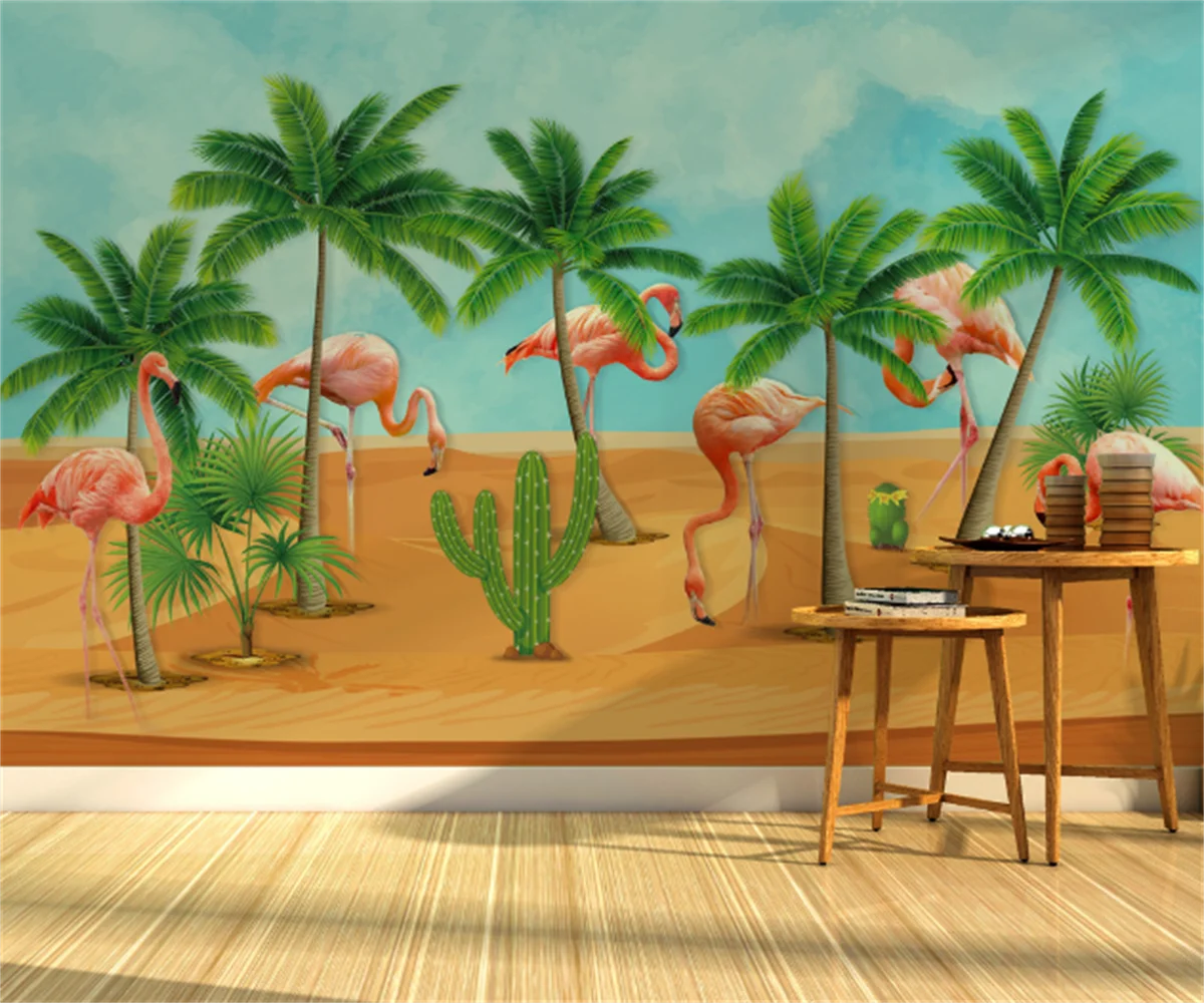 

Customize any size 3D wallpaper mural Nordic tropical forest flamingo living room bedroom TV sofa background wall painting papel