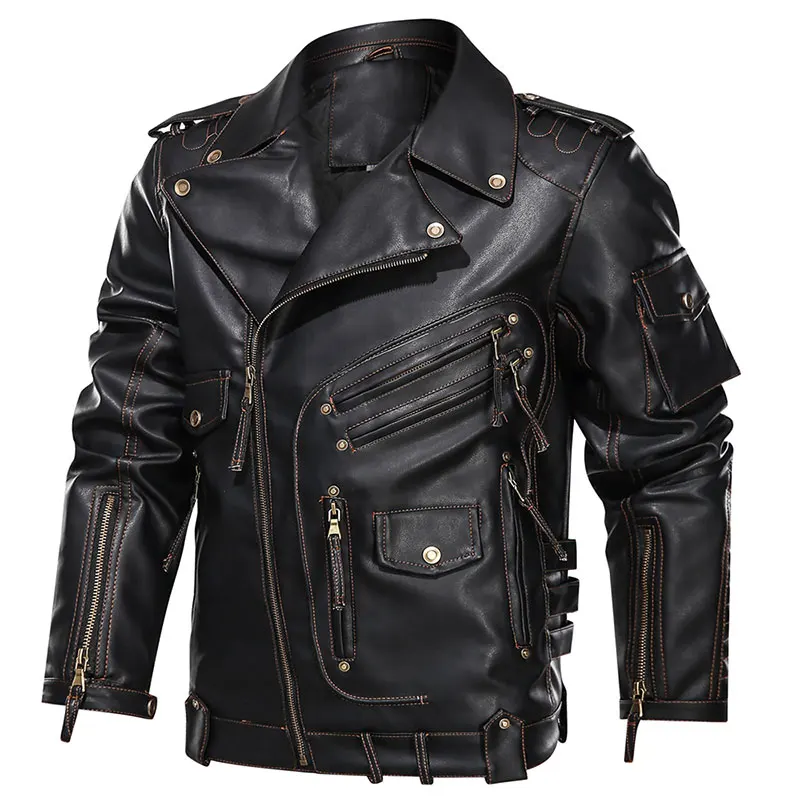 Winter Mens Leather Jacket Men Fashion Motorcycle PU Leather Jacket Cool Zipper Pockets Leather Coats Male Luxury Brand EU Size