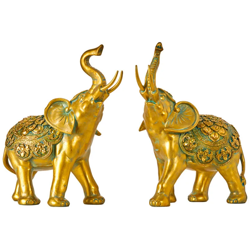 

Imitation Copper Elephant Ornaments Resin Animal Figurines Desk Decoration 2pcs Crafts Sculpture Child's Gifts Rustic Home Decor