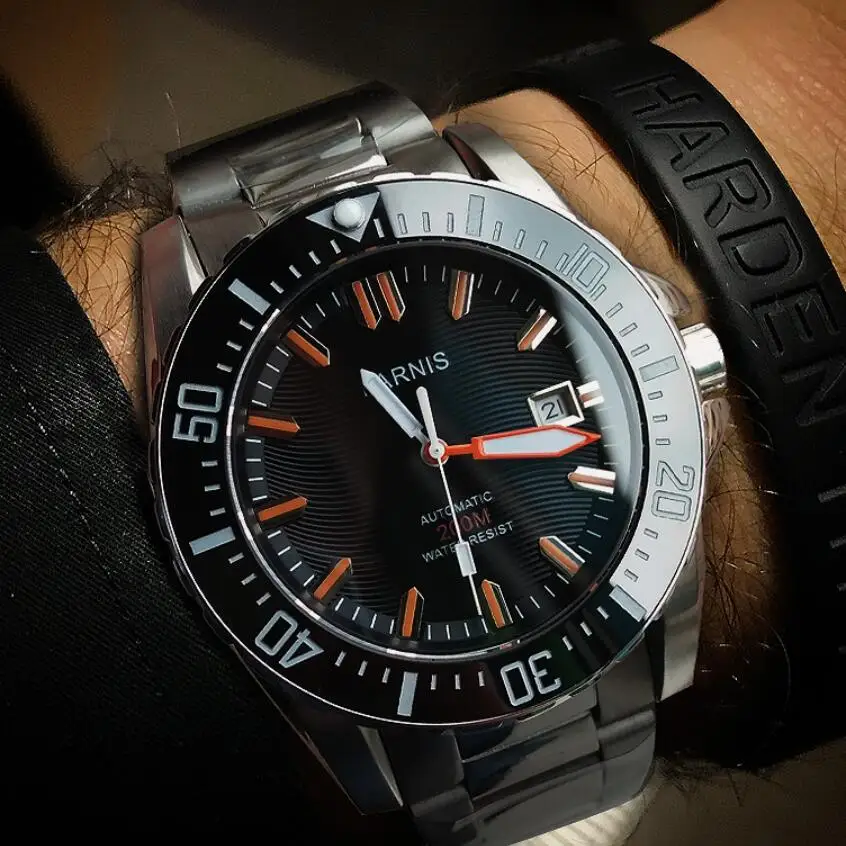 Однотонный 43 мм мужской браслет для дайвинга PARNIS 20ATM | Механические наручные часы
