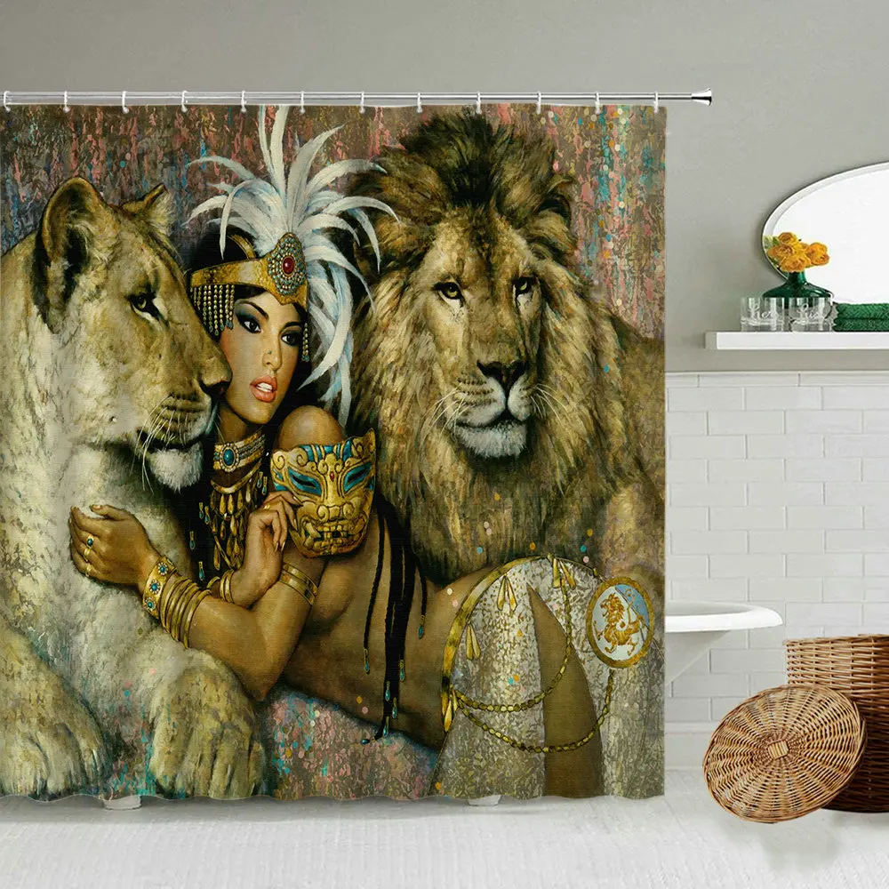 

Африканский Queen женские Лев Водонепроницаемый душевая занавеска коренным племени сексуальная девушка ванная комната украшения с одной гла...