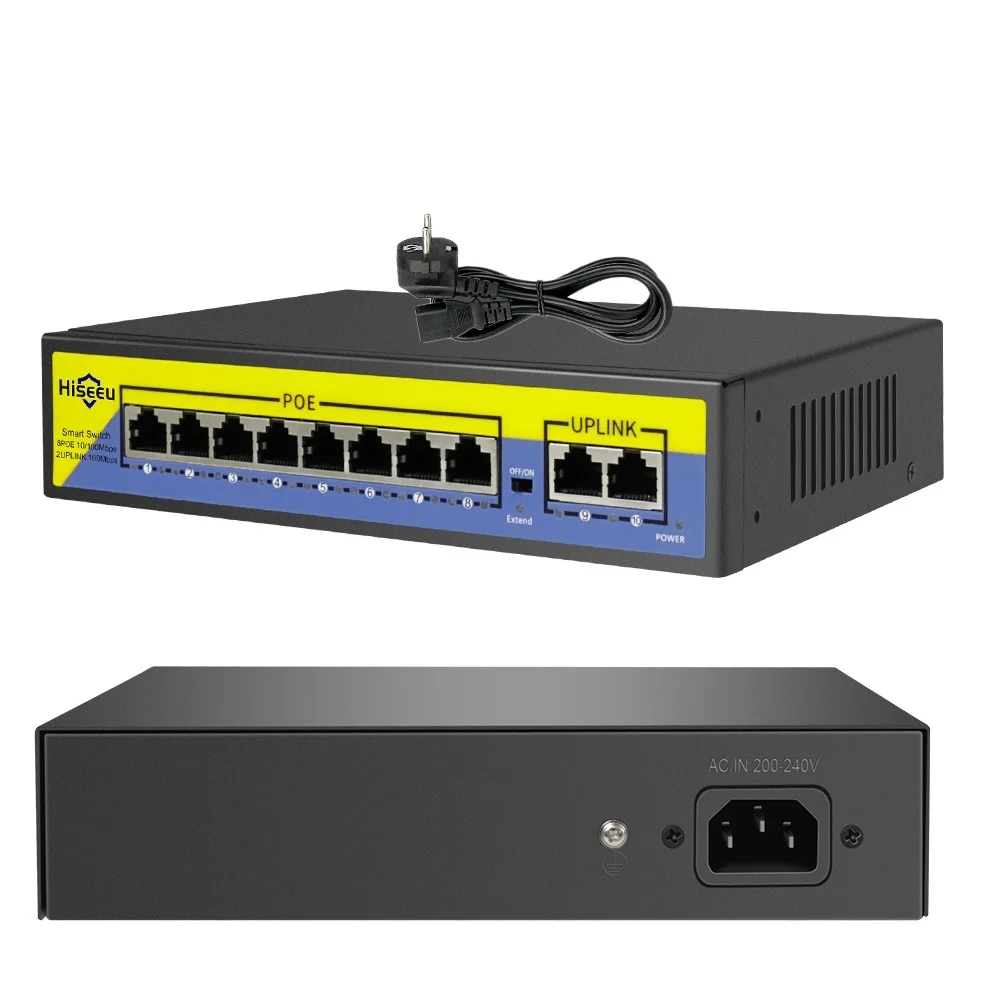 

48V POE Switch 8 16 Ports 2 Uplink 10/100Mbps IEEE 802.3 af/at for IP Camera CCTV Security Camera System Wireless AP