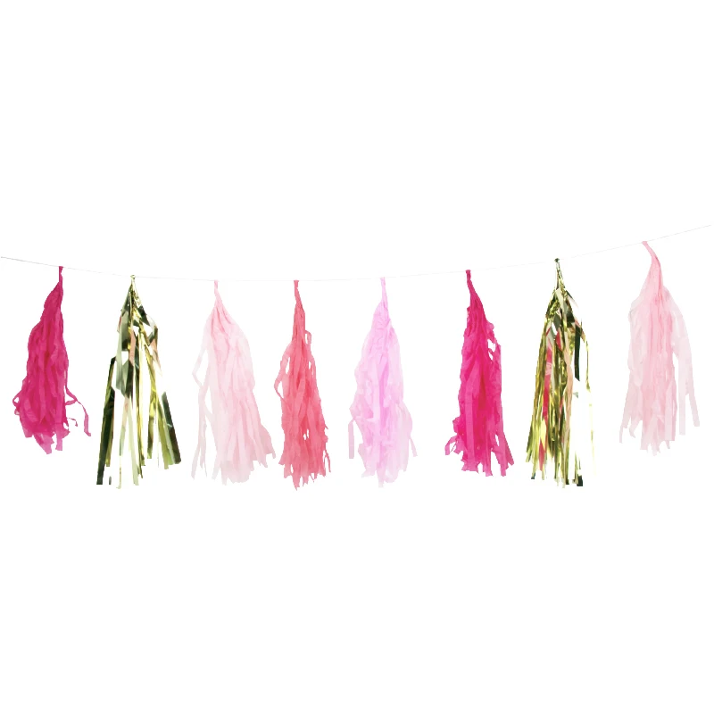 

2m Baby Pink Paper Colorful Tassel Flag Girl Birthday Wedding Holiday Party Decoration Props Eco-Friendly