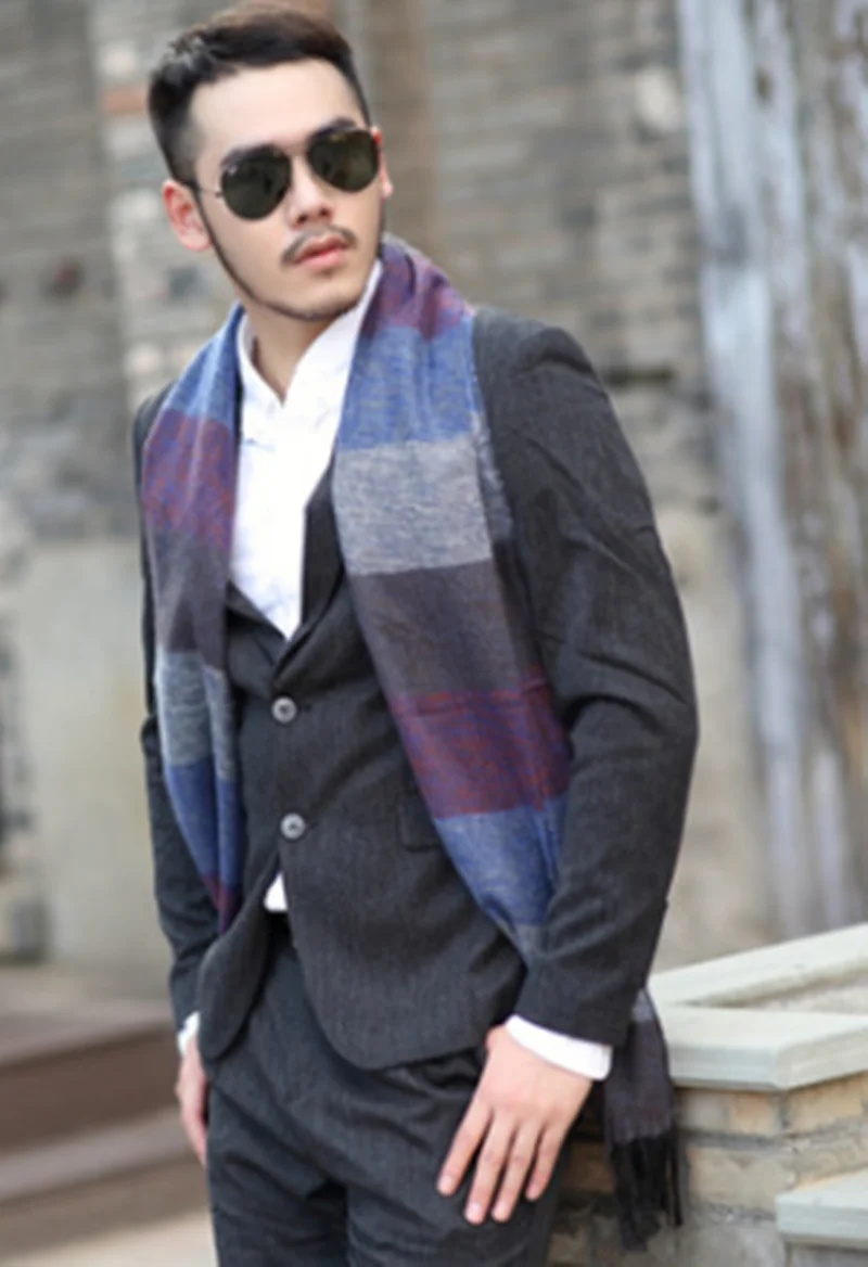 

Autumn And Winter New Scarves Men's Thickened Scarf Long Cold Proof Warm Stripe Fringe Cashmere Like Men's Scarf