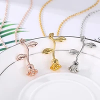 fashion ladies rose flower pendant chain necklace jewelry valentines day gift flower alloy jewelry clavicle chain