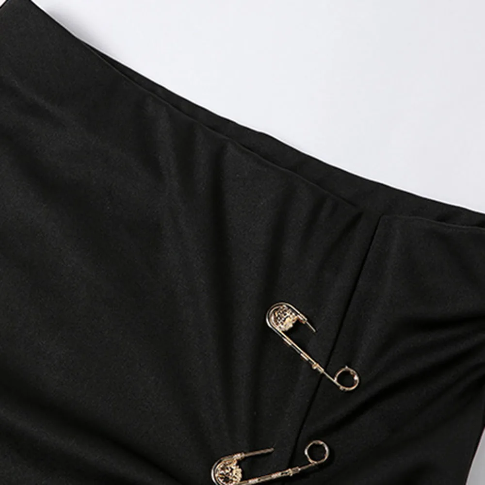 

2021 Skirt High Street Casual Fashion Designer Creative Popular Thin Elastic Hot Sale Solid Color High Waist Split Fork Pin
