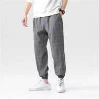 mens hip hop stripe plaid harem pants casual pants male summer harajuku loose drawstring wild man korean retro jogger trousers