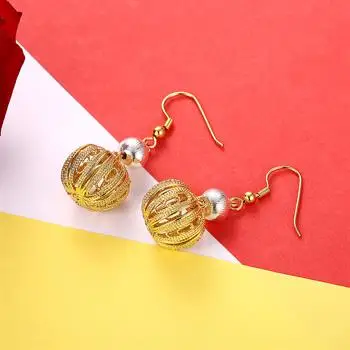 

K Gold Zircon Earrings Round Hollow Romantic Style Ladies Earrings Yellow Gold Earrings Wholesaler KZCE215-A