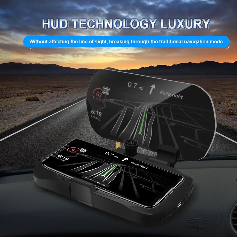 HUD Mobile Phone Holder Head Up Display 10W Wireless Charger GPS Navigation Car Speed Projector Charging Bracket | Автомобили и