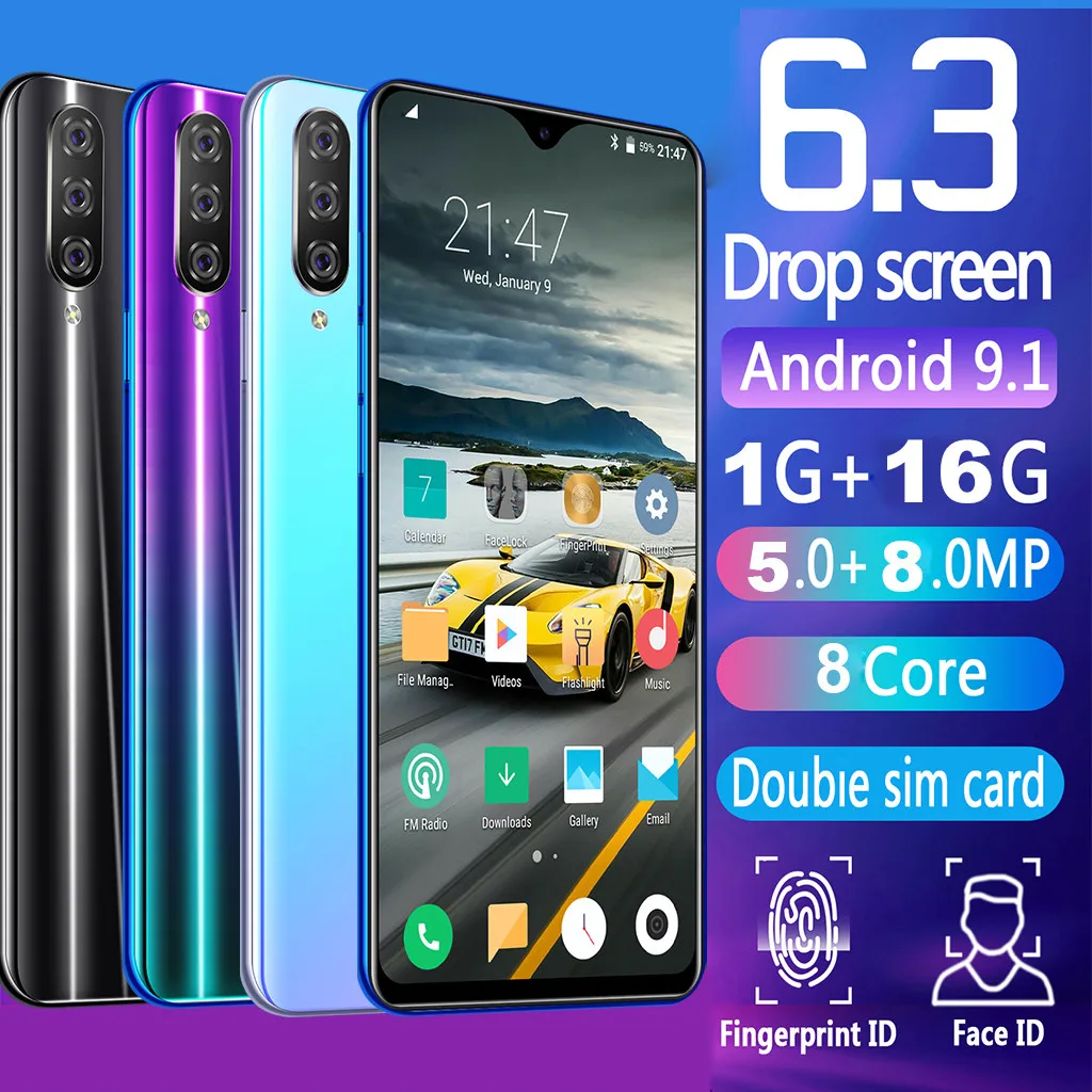 M9 Восьмиядерный 6 3 дюймовый дропшиппинг экран Android 9 1 1G + 16G gps 3g вызов Смартфон
