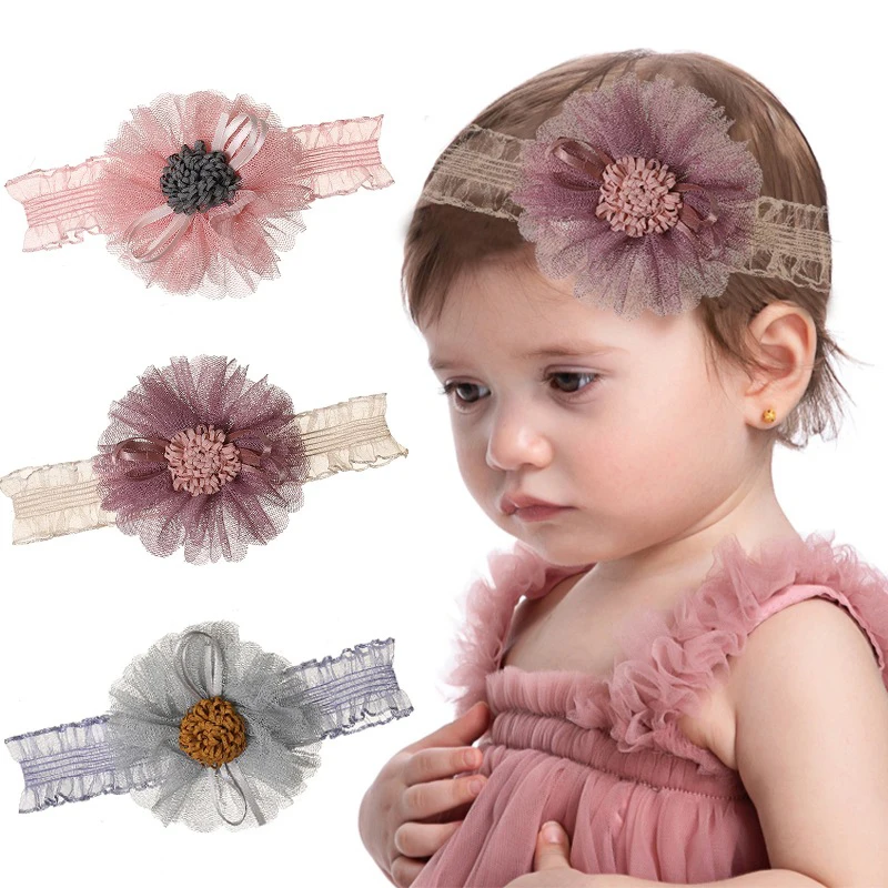 

Wecute 2022 New Baby Girls Headband Little Princess Headdress and Hair Accessories Lace Mesh Stitching Flowers Photo Props