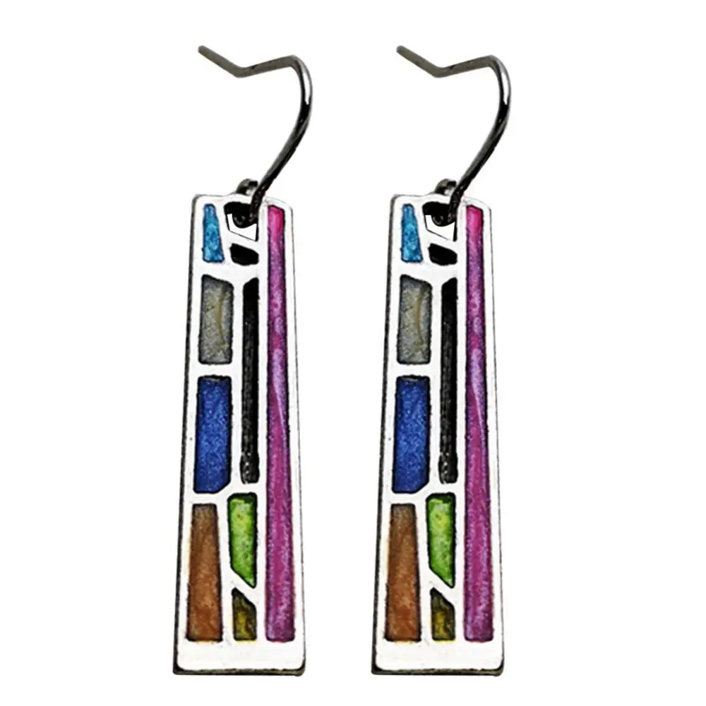 

Party Fashion Colorful Hollow Out Rectangle Pendant Women Hook Earrings Jewelry