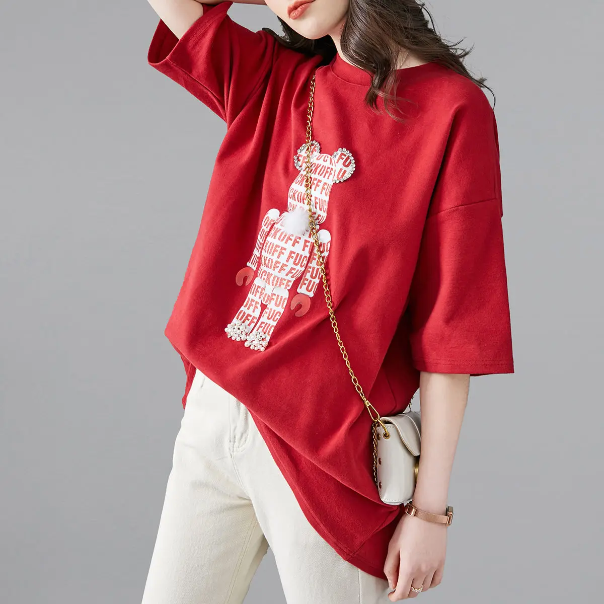 

2021 spring new simple bottoming casual all-match casual long women's short-sleeved women