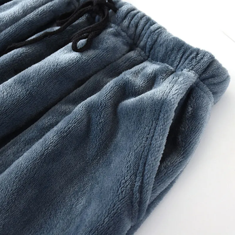 Men's Winter Thickened Flannel Pajama Pants Soft Warm Casual Homewear Trousers Large Size Elastic Waist Drawstring Sleep Bottoms