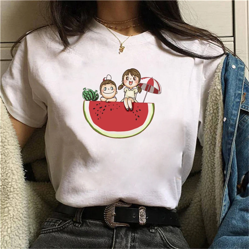 

T-Shirts For Women Vogue Watermelon Print Cartoon 90s Casual Top Lady Womens Harajuku Graphic T Shirt Ladies Female Tee T-Shirt