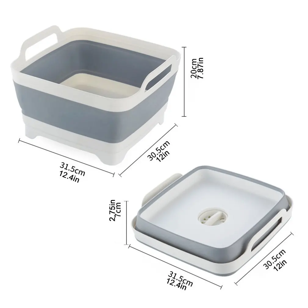 

Folding Basin Silicone Dish Tub Collapsible With Drain Plug Handles Sink Drainer Sink Colander For Camping