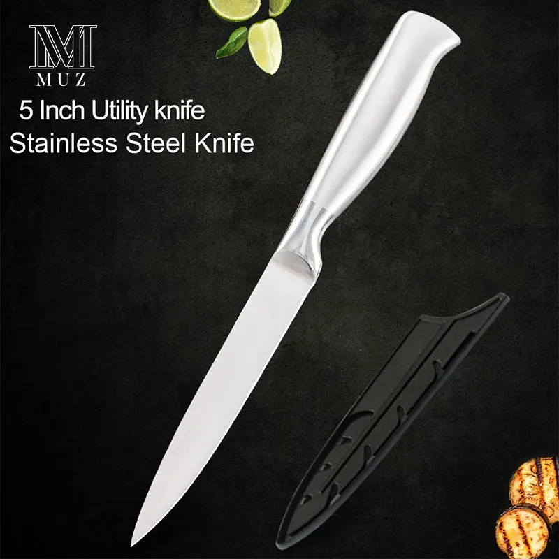 5 inch Utility Knife Набор кухонных ножей из нержавеющей стали, кухонные аксессуары, держатели из нержавеющей стали, нож для очистки овощей, Santoku, нож для нарезки хлеба, шеф-повара - Цвет: 5 inch Utility Knife
