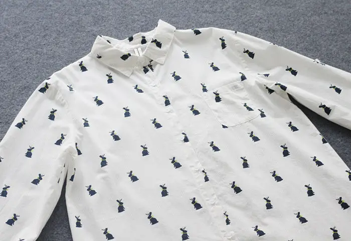 

Autumn Women's Clothing Female Students Korean Loose Cotton Rabbit Print Plus Size Blouse Women Fashion Tops