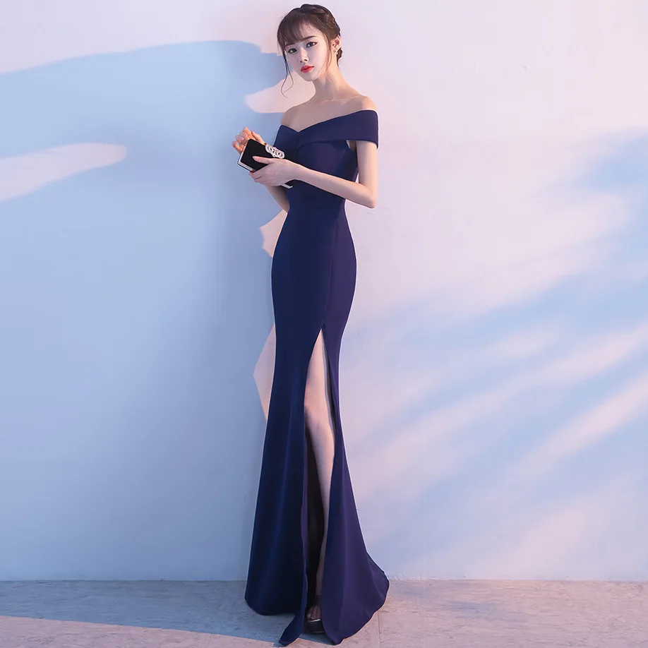 

Ladies Banquet Evening Dress Slim Bride Bridesmaid Noble and Elegant Long One Shoulder Mermaid Party Cocktail Dress