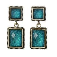 european and american style emerald retro square baroque high texture earrings minority elegant feminine earrings