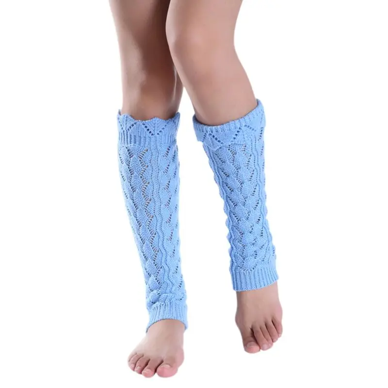 

Womens Girls Hollow Out Imitation Lace Knitted Boot Cuffs Cover Wavy Trim Solid Color Knee High Long Leg Warmers Elastic Socks