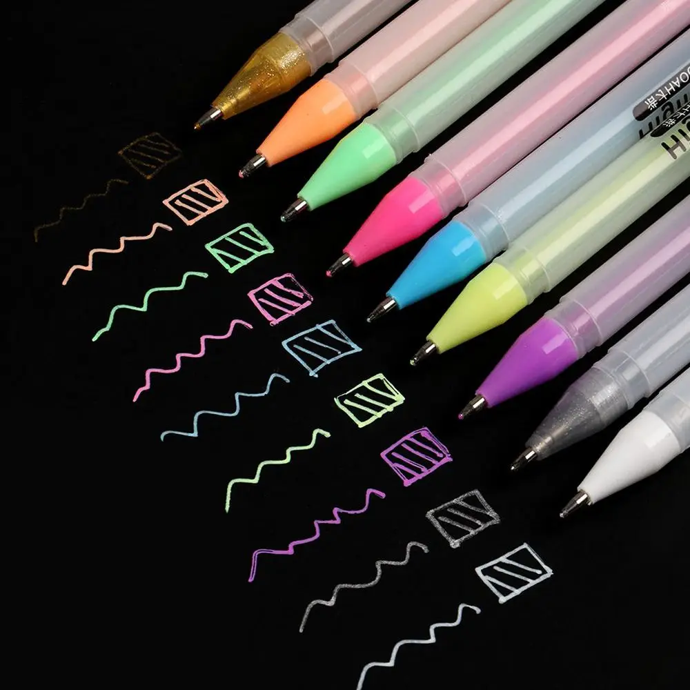 

9 Colors Metallic 08mm Fineliner Art Markers Out line Pen Stationery Art Drawing Pens for Calligraphy Lettering Scrapbooking