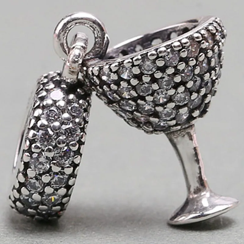 

Original 925 Sterling Silver Charm New Style Party Wine Glass Pendant Fit Pandora Women Bracelet & Necklace Diy Jewelry