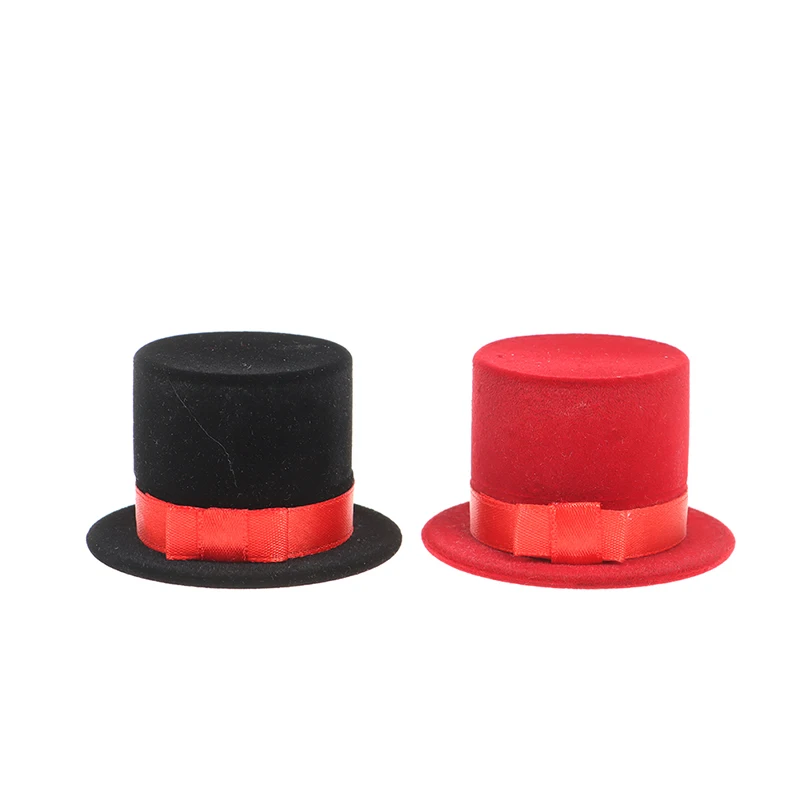 

1pc Red/Black Top Hat Jewelry Box Velvet Wedding Ring Box Necklace Display Box Gift Container Case For Jewelry Packaging