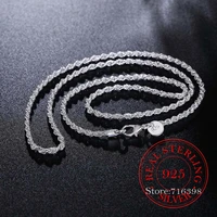 real 100 925 sterling silver mens fine jewelry 3mm twisted rope chain necklace size 16 30inch charm necklace colar