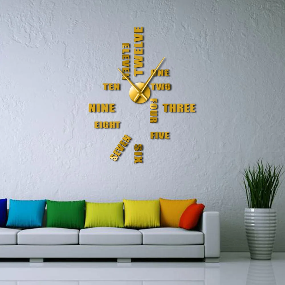 Большие настенные часы с английскими буквами, современный дизайн, DIY настенные часы, аксессуары для украшения дома, гигантские настенные часы без рамки