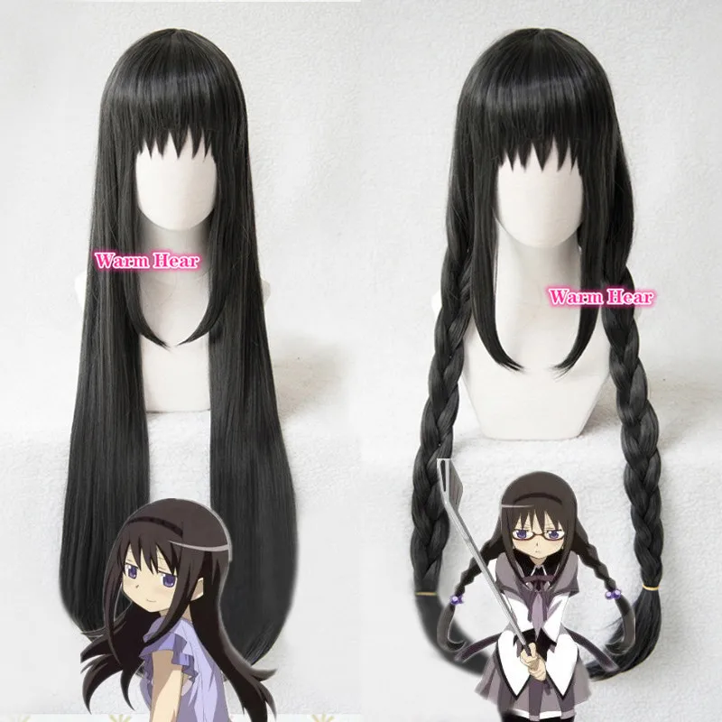 Длинный прямой черный парик для косплея Akemi Homura из аниме Puella Magi Madoka Magica Хэллоуина