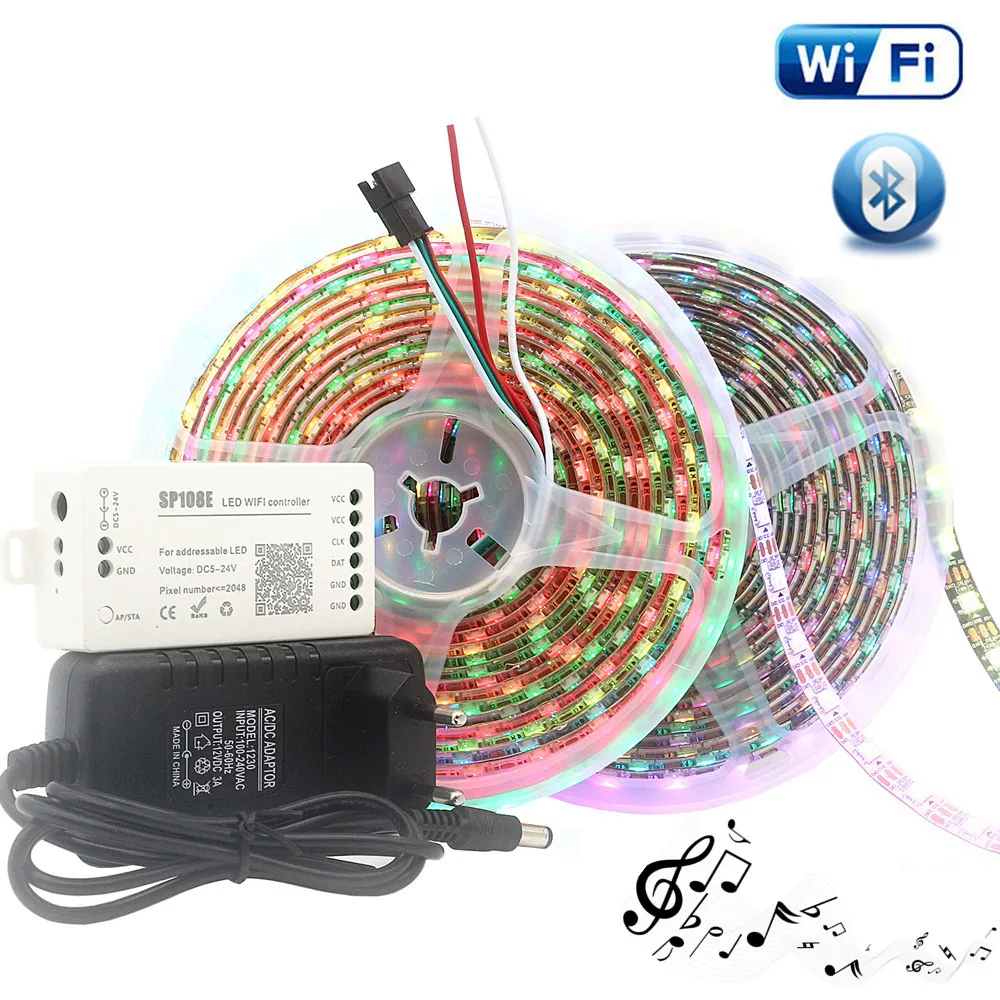 5 м/лот WS2812B светодиодная лента 30/60 пикселей/светодиодов/м WS2812 WiFi музыка Bluetooth