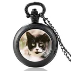 Милый дизайн кошки винтажный стеклянный кабошон кварцевые карманные часы для мужчин и женщин уникальная подвеска-ожерелье брелок цепь часы подарки
