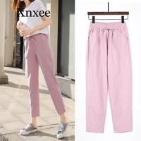 casual pants for women cotton linen solid elastic waist candy colors harem trousers soft high quality for female ladys s xxl