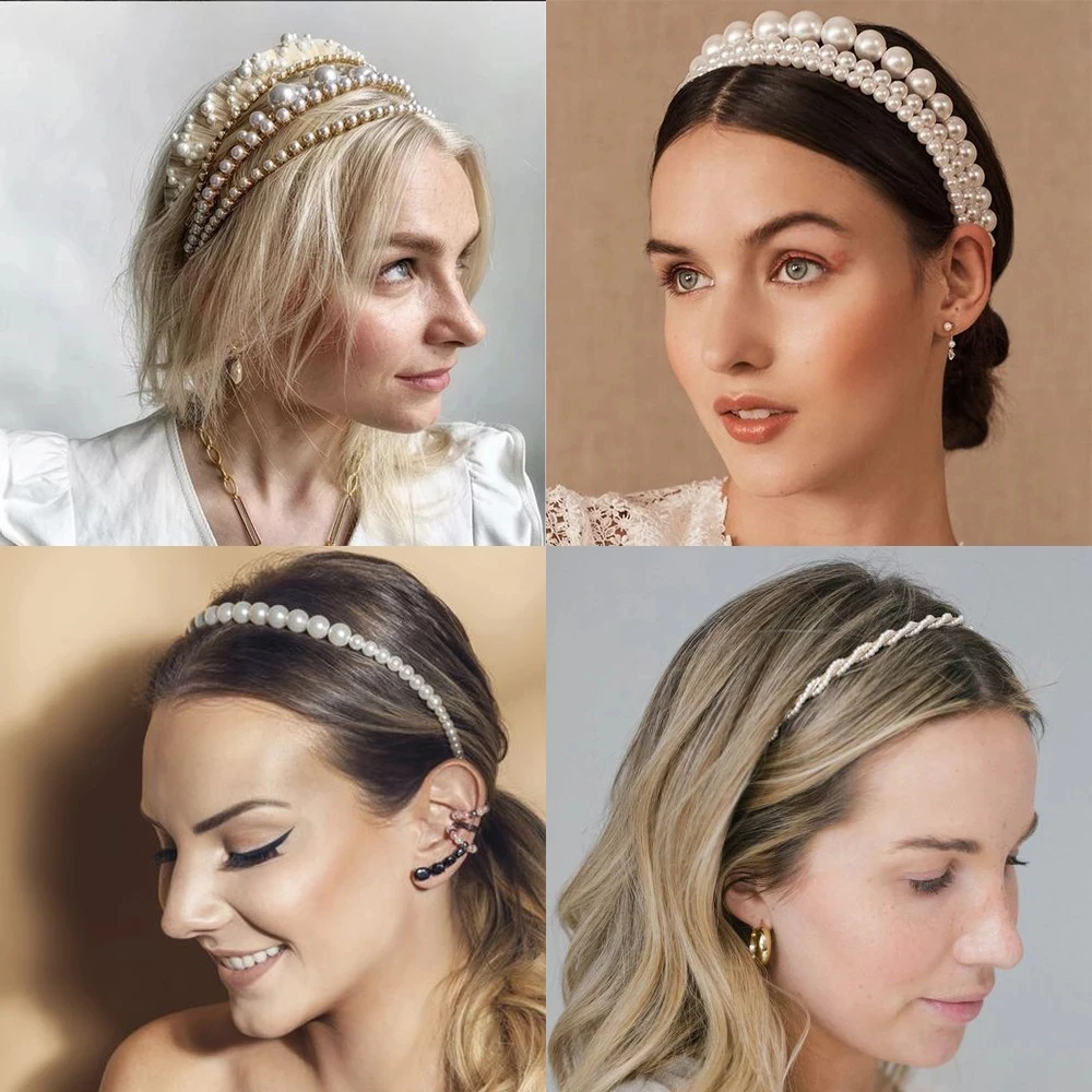 

New Women Simple Pearl Headbands Wholesale White Crystal Bridal Pearl Headband Korean Hair Accessories Headdress