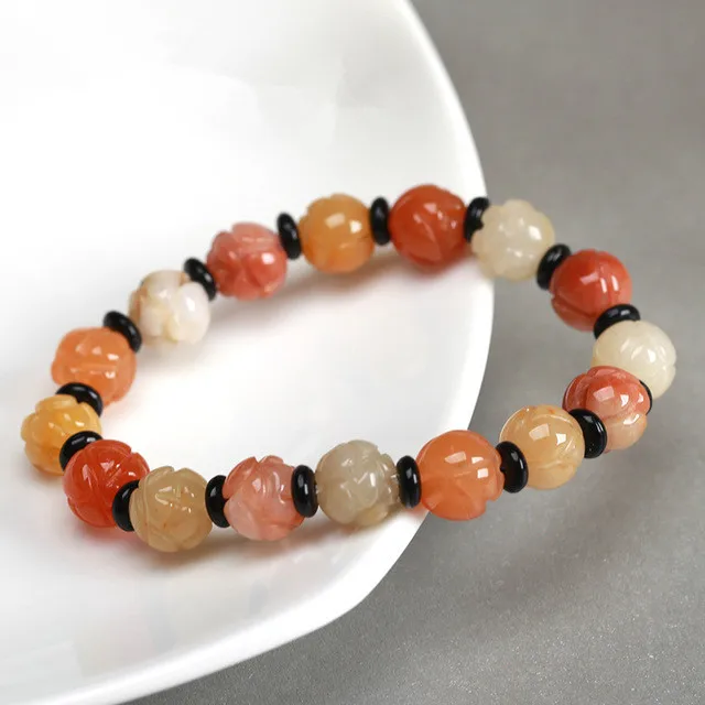 

Natural Hetian jade gemstone natural jade hand-made coloful Lotus hand carved bracelet for women jade beads gemstone bracelets