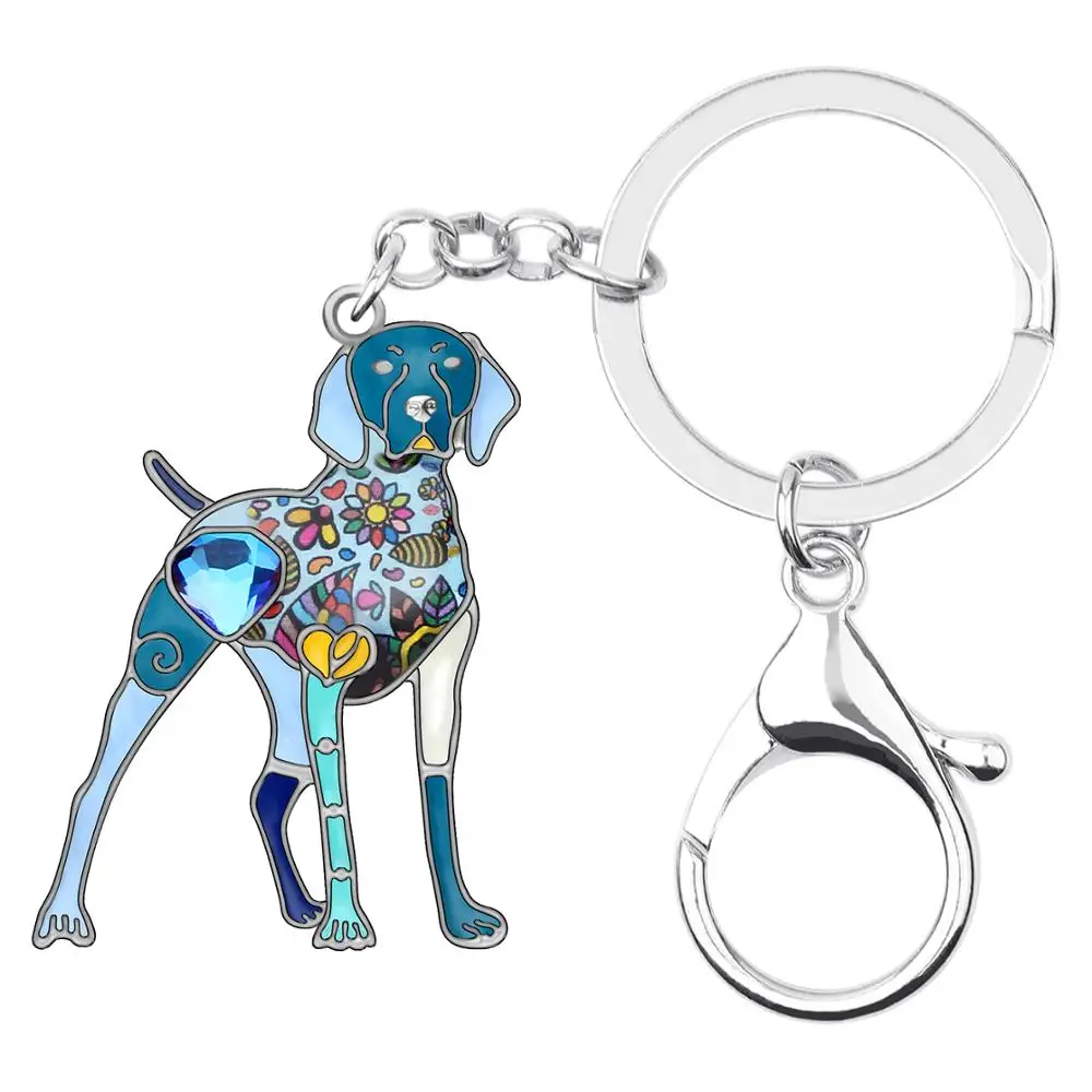Bonsny Enamel Alloy Rhinestone Floral Doberman Dog Key chains Key Rings Car Purse Bag Decorations Keychains For Women Girls Gift