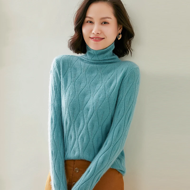 

adishree 2021 woman winter 100% Cashmere sweaters autumn knitted Pullovers High Quality Warm Female thickening Turtleneck